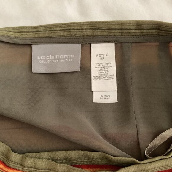 Liz Claiborne Women Skirt 6P Green Striped Polyester Wrap Pencil Midi Lined - Picture 7 of 9